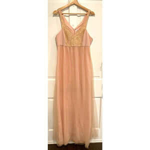 BCBGeneration Faded Rose Color lace top Tulle base maxi dress women's size 12